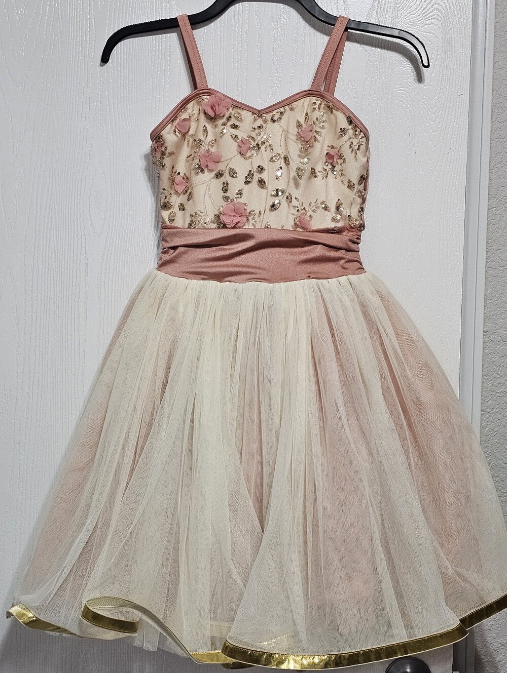 Weissman Blush Floral Tulle Dress with Embellished Bodice M Child